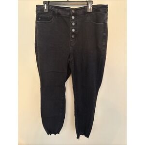 Kancan Womens Size XL Black Button Fly Jeans Stretch Tapered Denim Raw Hem